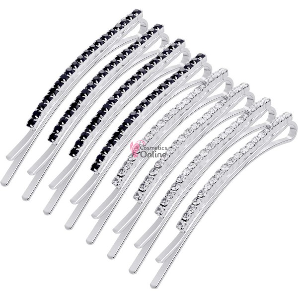 Agrafe metalice pentru par cu strasuri MH003, set 12 bucati Argintiu cu Negru
